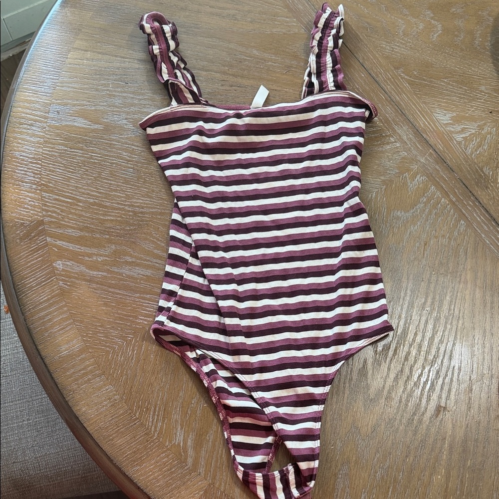Wishlist Burgundy and White Striped Bodysuit